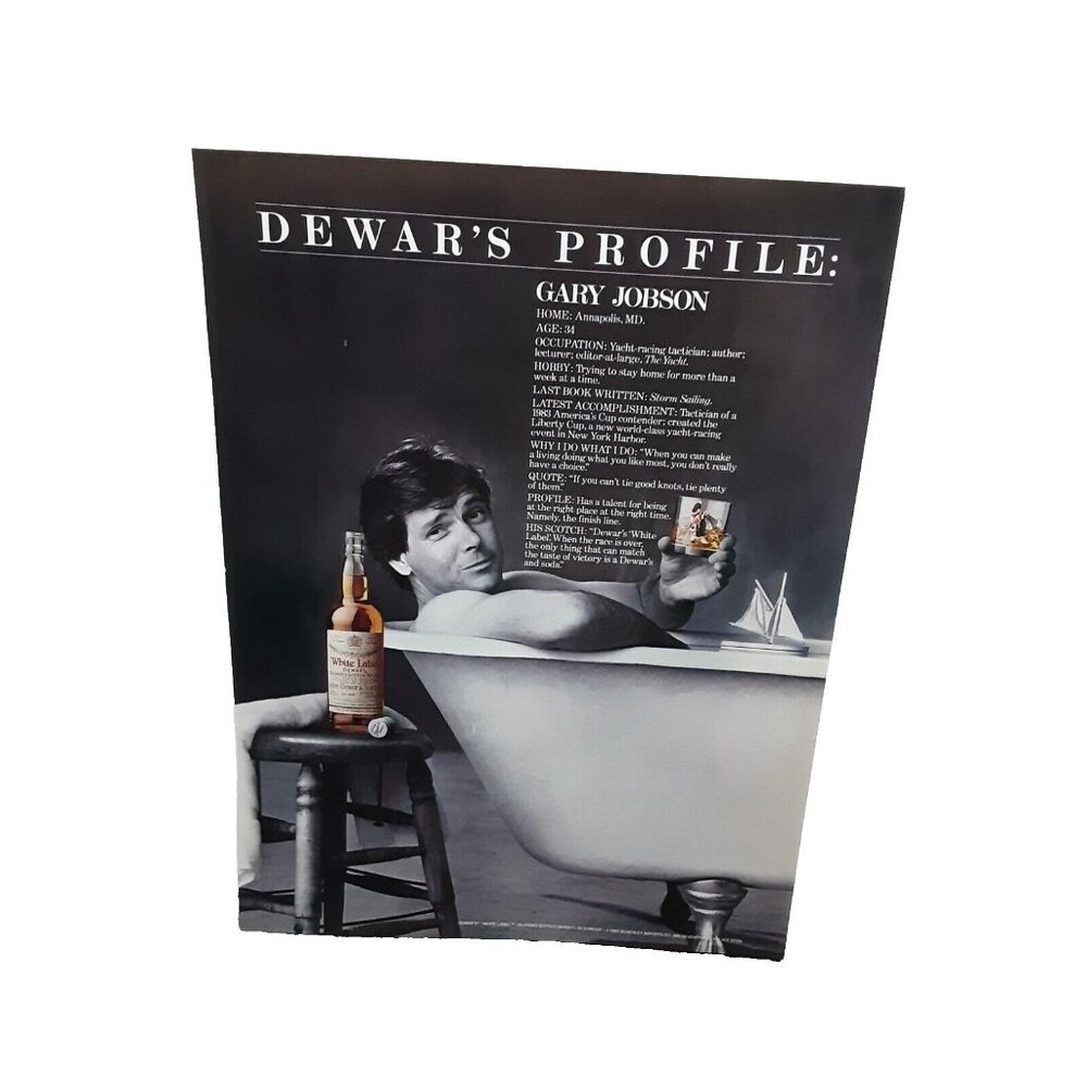 1985 Dewars Whisky Gary Jobson Man In Bathtub Original Print Ad